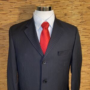 Mazzoni Luxury 2 Piece Suit Black Strip Mens Size 40 Blazer & Jacket *READ*